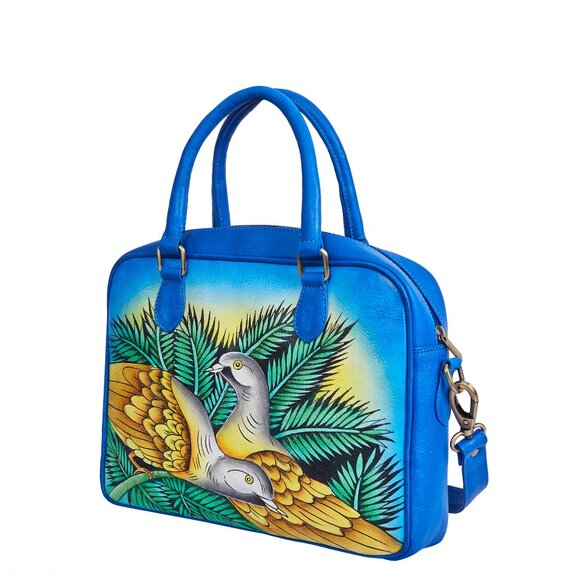 Leather Hand-Painted Blue Ladies' Top Handle Handbag, Crossbody Sling Bag, Purse - Picture 8 of 9